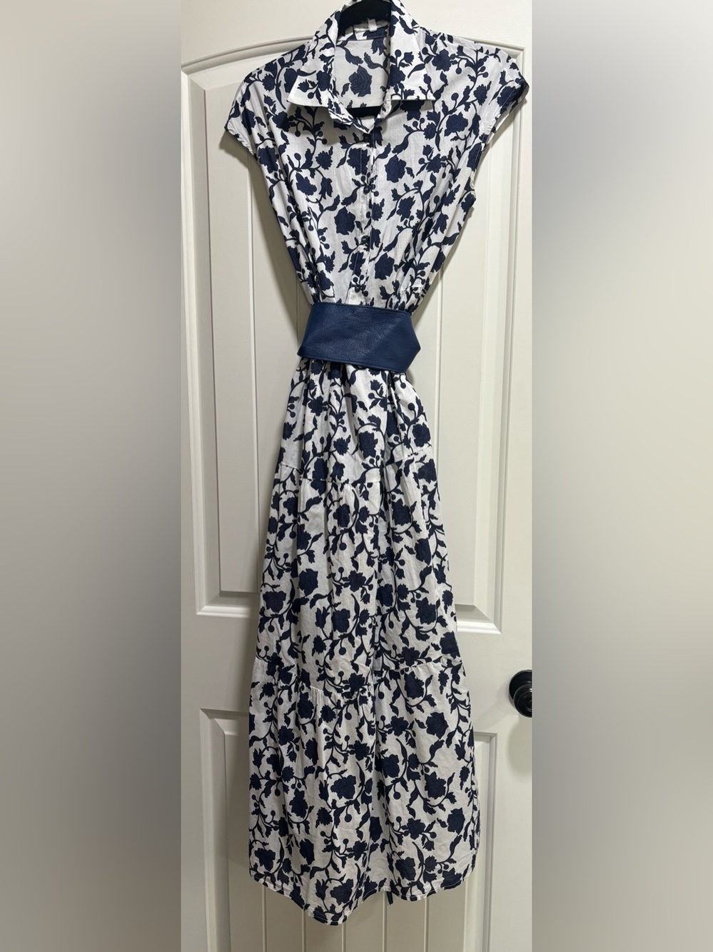 Navy Floral Collared Maxi Dress